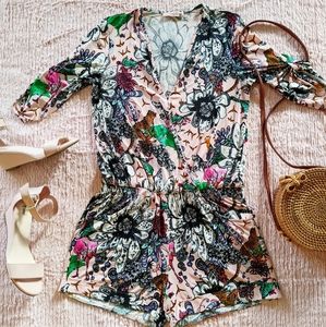 Flower and Animal Print Stretchy Romper w/ Pockets
